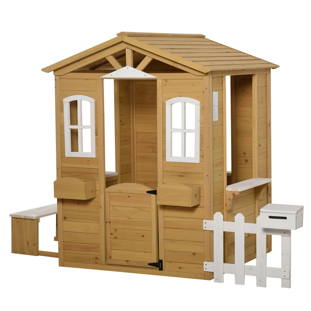 Playhouse for kids Wooden Cottage with Working Doors Windows & Mailbox, Pretend Play House for Age 3-6 Years