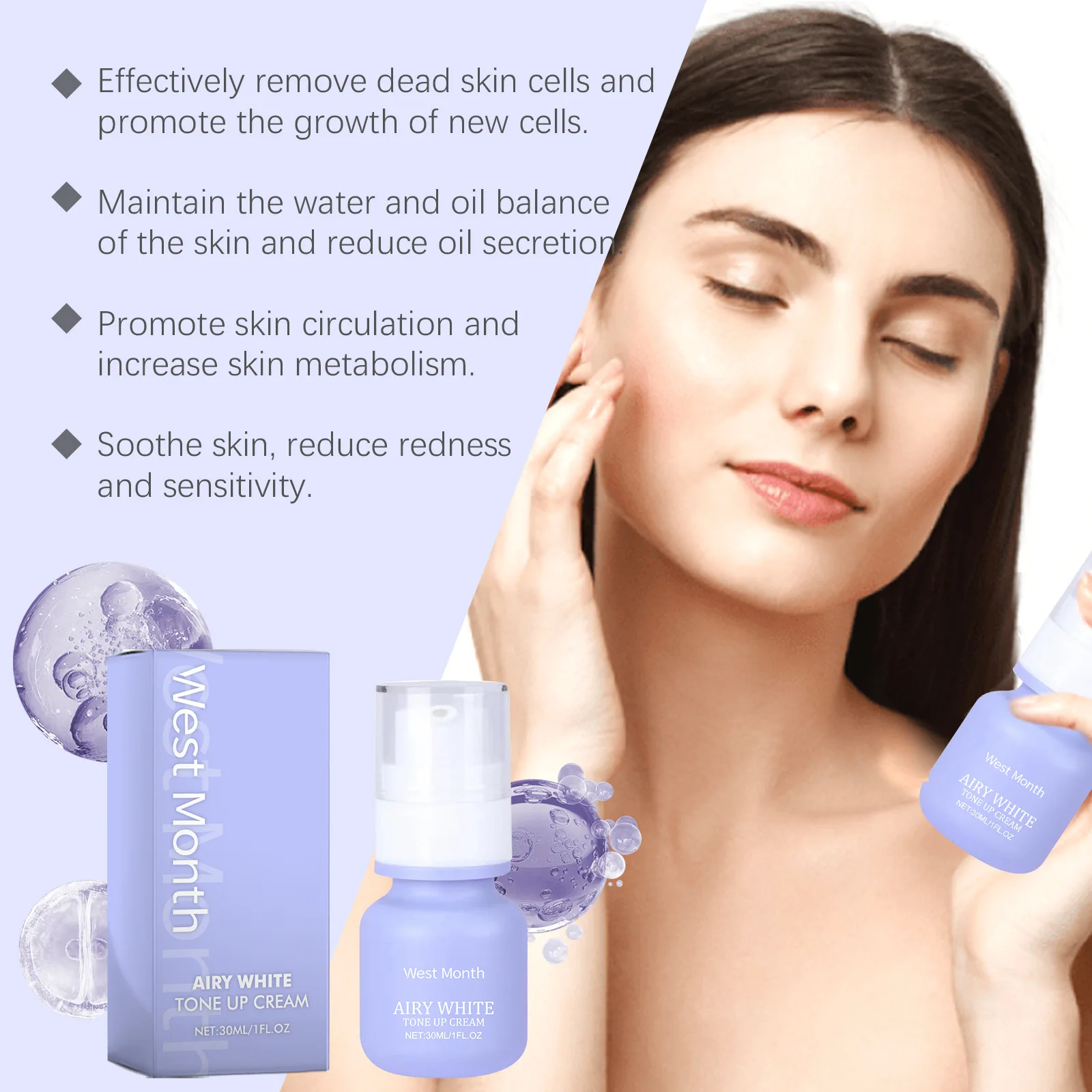 Brightening Face Cream Long Lasting Moisturizing Nourishing Repairing Dryness Remove Dark Dullness Firm Airy White Tone-Up Cream