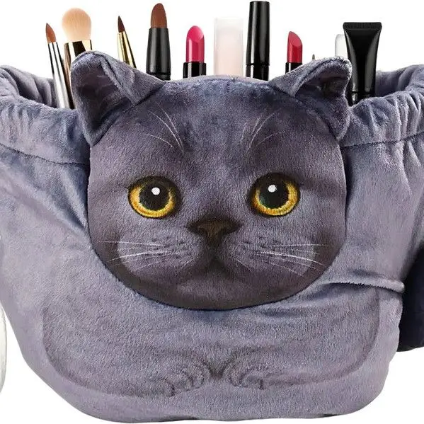Simulation cat cosmetic bag portable storage organizing dust bag
