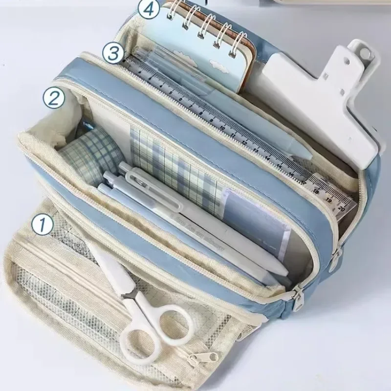 3 Layers Large Capacity Pencil Bag Aesthetic Pen Case Big Stationery Bag Zipper Pencil Pouch Children Pen Bag School Supplies