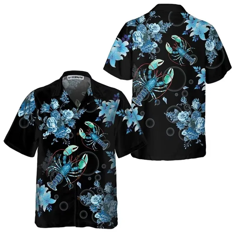 All Over Print Lobster Graphic Hawaiian Shirts For Men Women New In Short Sleeve Funny Lobster Beach Shirt Blouse For Adults