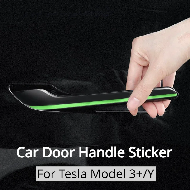 For 2024 Tesla New Model 3 Highland 4Pcs/Set Luminous Car Door Handle Cover Glow Protector Sticker Wrap Trim Carbon Accessories