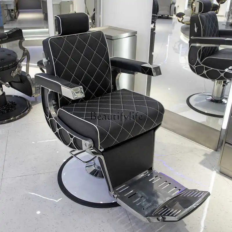 Men's Retro Oil Head Chair Barber Shop Can Put down Hair Salon Hair Cutting Chair