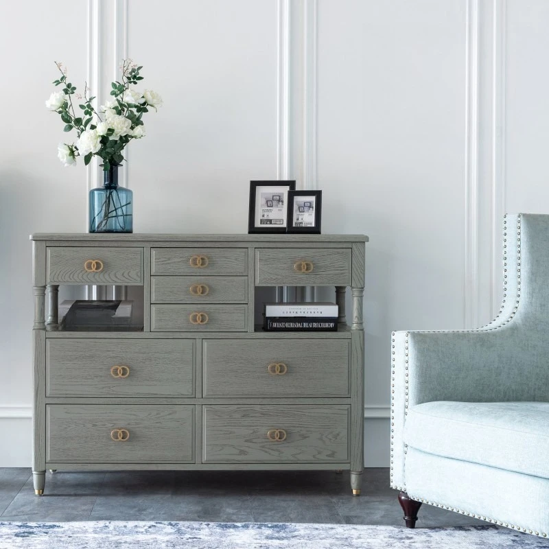 Drawer cabinet chest side cabinet bedroom Italian light luxury premium gray modern American all solid wood