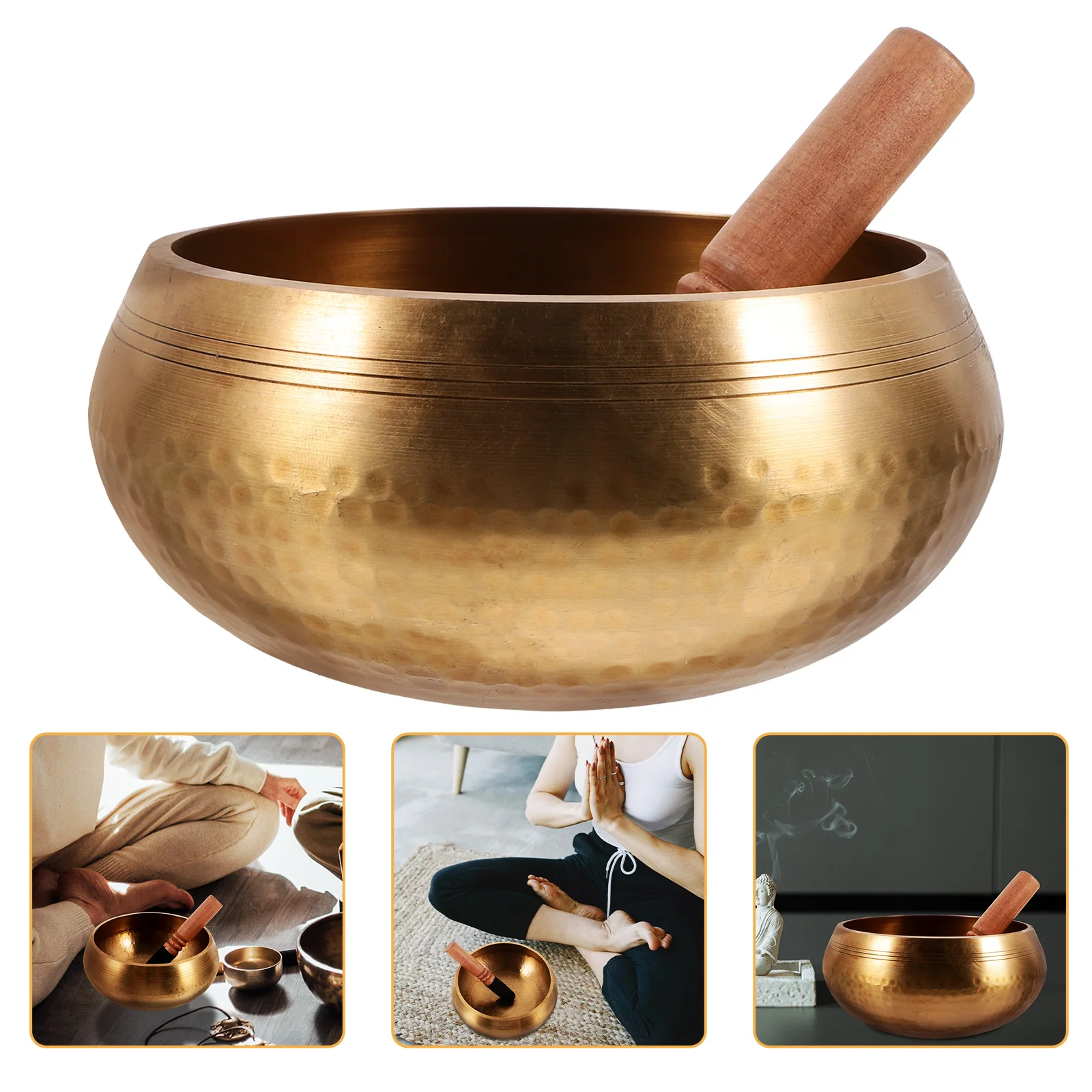 

20 .5x20.5x9.5cm Singing Bowl with Stick Prayer Quartz Bowls Nepal Golden Handmade Root Chakra Ohm