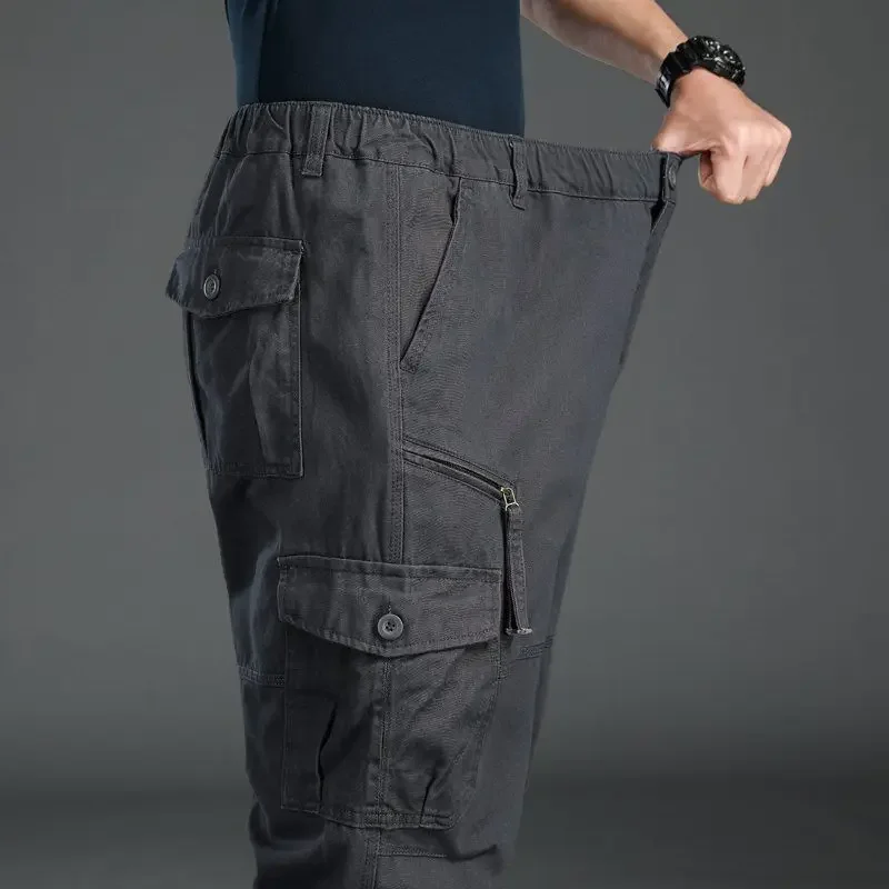 High Quality Men's Tactical Pants Elastic Waist Cargo Large Size Cotton Pants Multi-Pocket Trousers Sports Training Work Pants