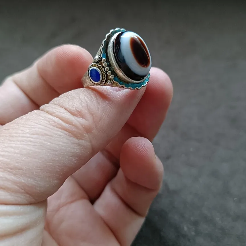 

Antique collection return old old silver inlaid bead ring living women's ring