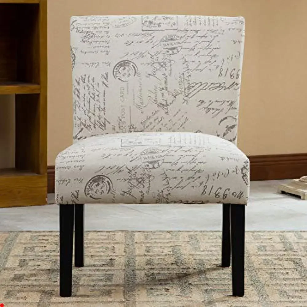 English Letter Print Fabric Accent Chair Solid Wood Frame Beige Upholstery Home Decor Contemporary Style  Botticelli Collection image 3
