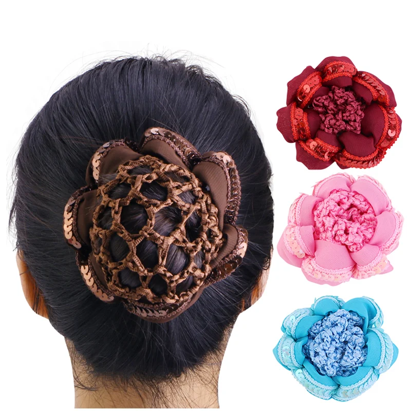 Rede de cabelo Crochet lantejoulas para meninas, Ballet Dance, Patinação, Elastic Tie Bun Cover, Hair Styling Tool para mulheres, New Hairnets