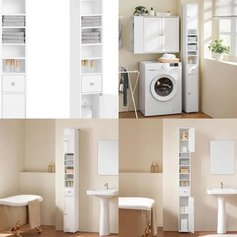 

Компактный белый тонкий высокий шкаф для хранения вещей с регулируемыми полками для компактных помещений BZR167-GW