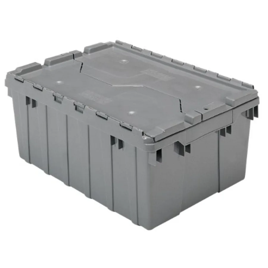 

39085 Industrial Plastic Storage Tote with Hinged Attached Lid 21-Inch L by 15-Inch W by 9-Inch H Gray (6-Pack)