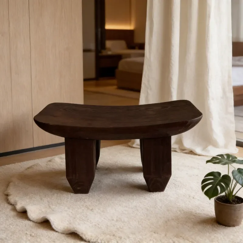 Rustic Wabi Sabi Style Wooden Bench Vintage Brown Finish Home Decor Ornament for Hotel Homestay Interior Design Photography
