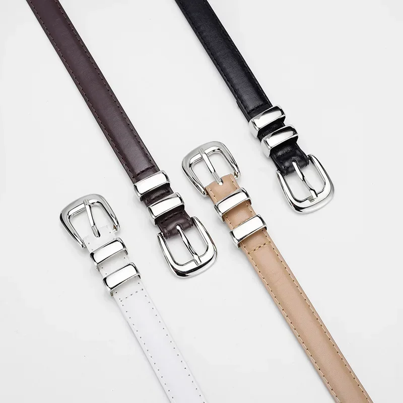 Women's Belt Fashion Pin Buckle Windproof Belt PU Leather Belts Thin Belt Genuine Luxury Women with Cargo Pants Jeans Tool 105cm