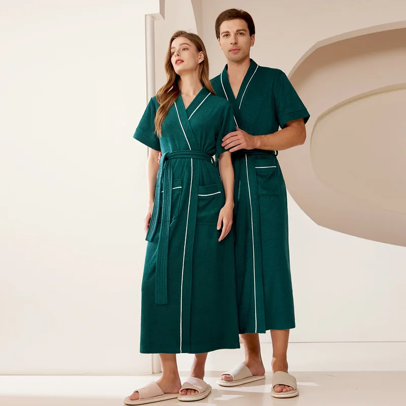 

Расширенный мягкий и впитывающий банный халат из материала полотенец для пар весной и летом. Новый утренний халат и спальный халат.