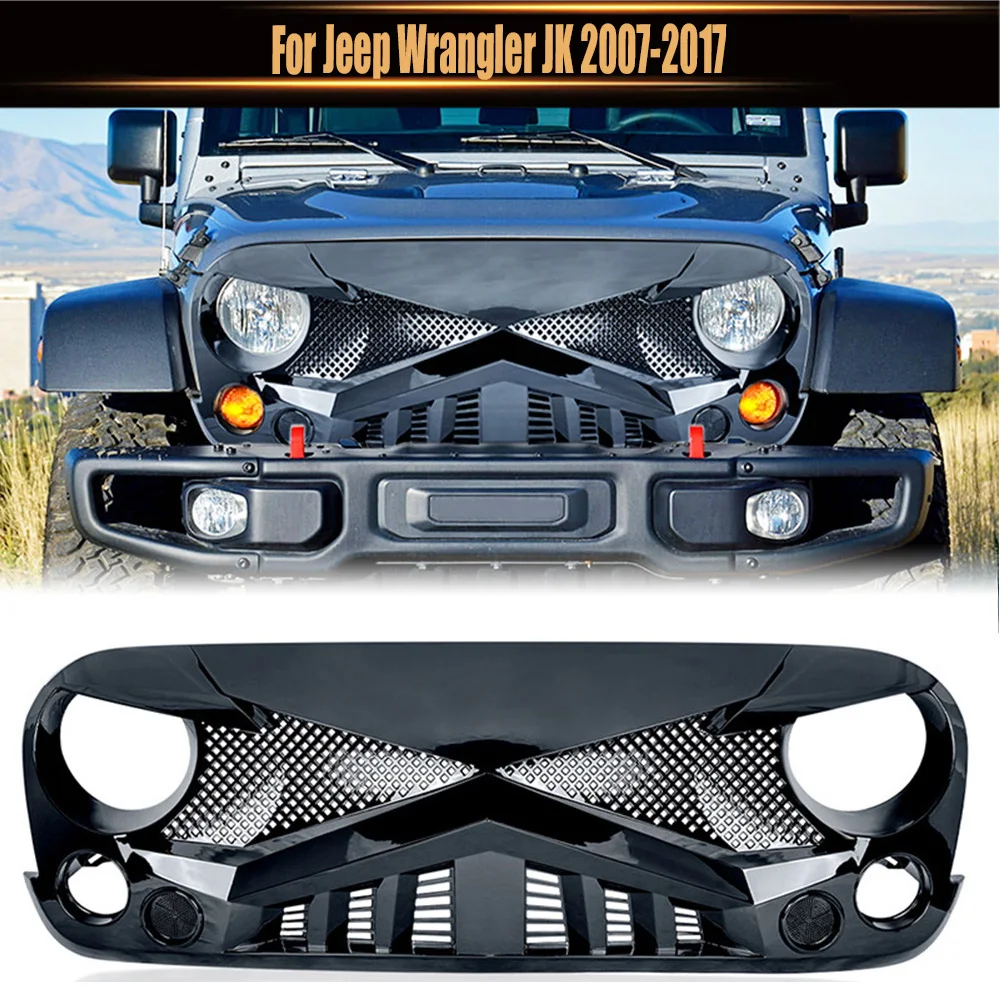 

Car Grill Racing Grills Bumper Mesh Modified Mask Upper Grid Gloss Black Knight Style Grille For Jeep Wrangler JK 2007-2017