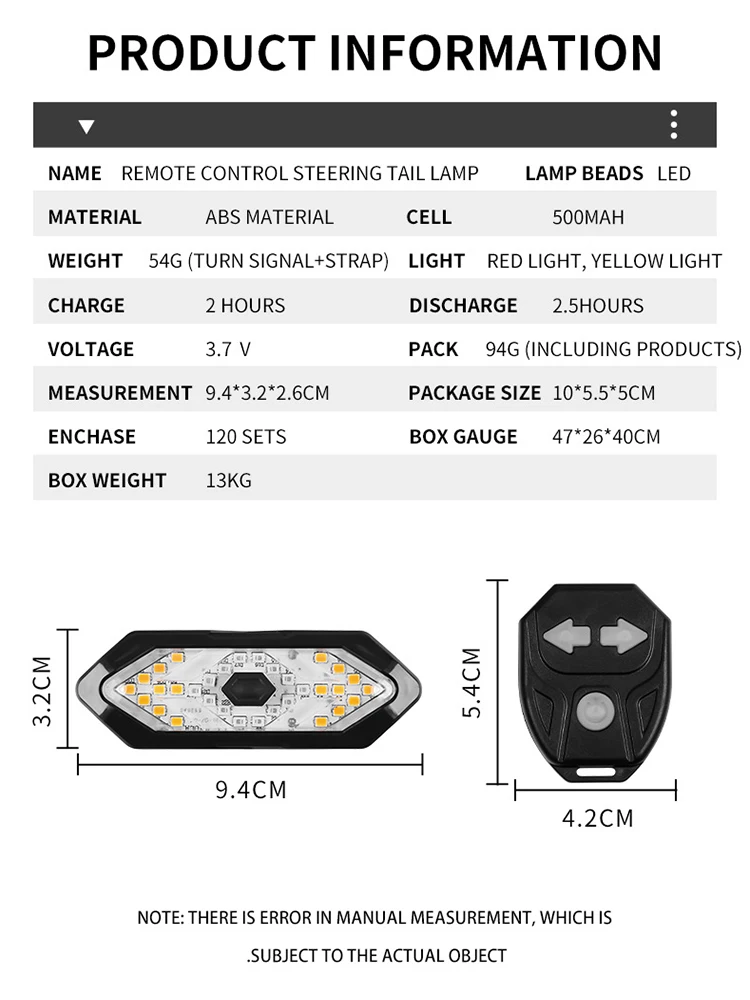 Bike Turn Signal Rear Light Remote Bicycle Lights LED USB Rechargeable Bicycle Lamp Bike Wireless Warning Tail Light