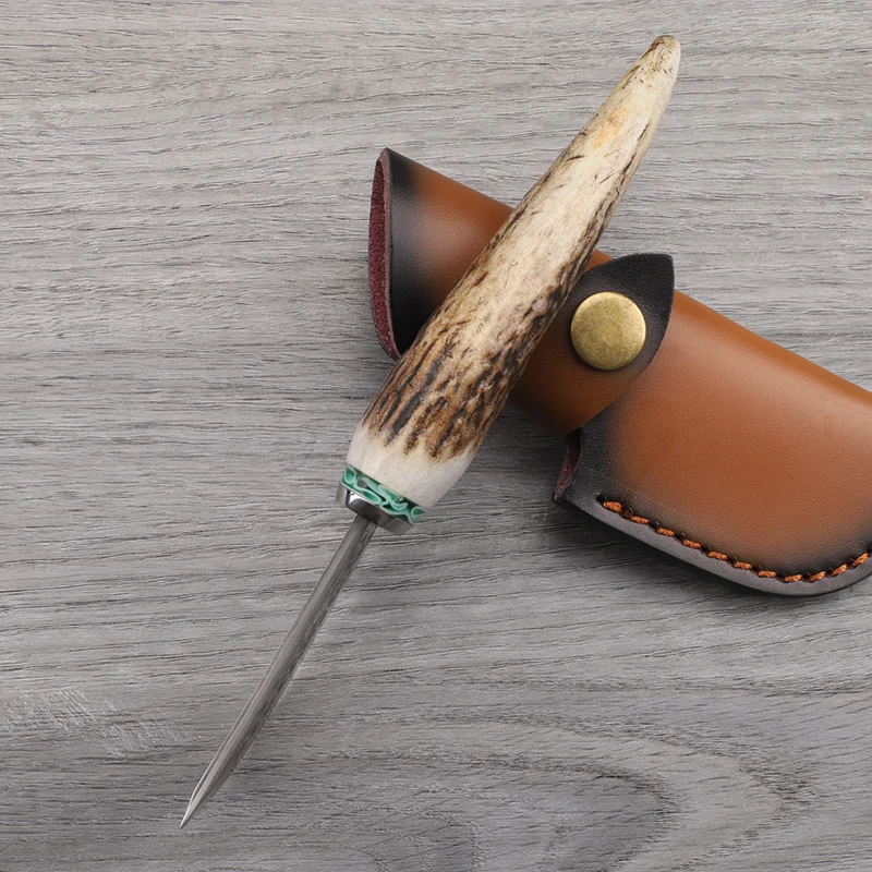 Pisau Baja Damaskus, Gagang Tanduk Rusa Alami, Pisau Tetap, Bertahan Hidup Di Luar Ruangan, Memancing, Berkemah, Buah, Alat Portabel, Pisau