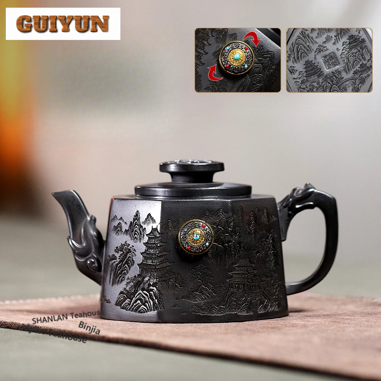 

300ml Classic Yixing Purple Clay Teapots Handmade Pot Raw Ore Stone Yellow Mud Kettle Chinese Zisha Tea Set Collection Craft