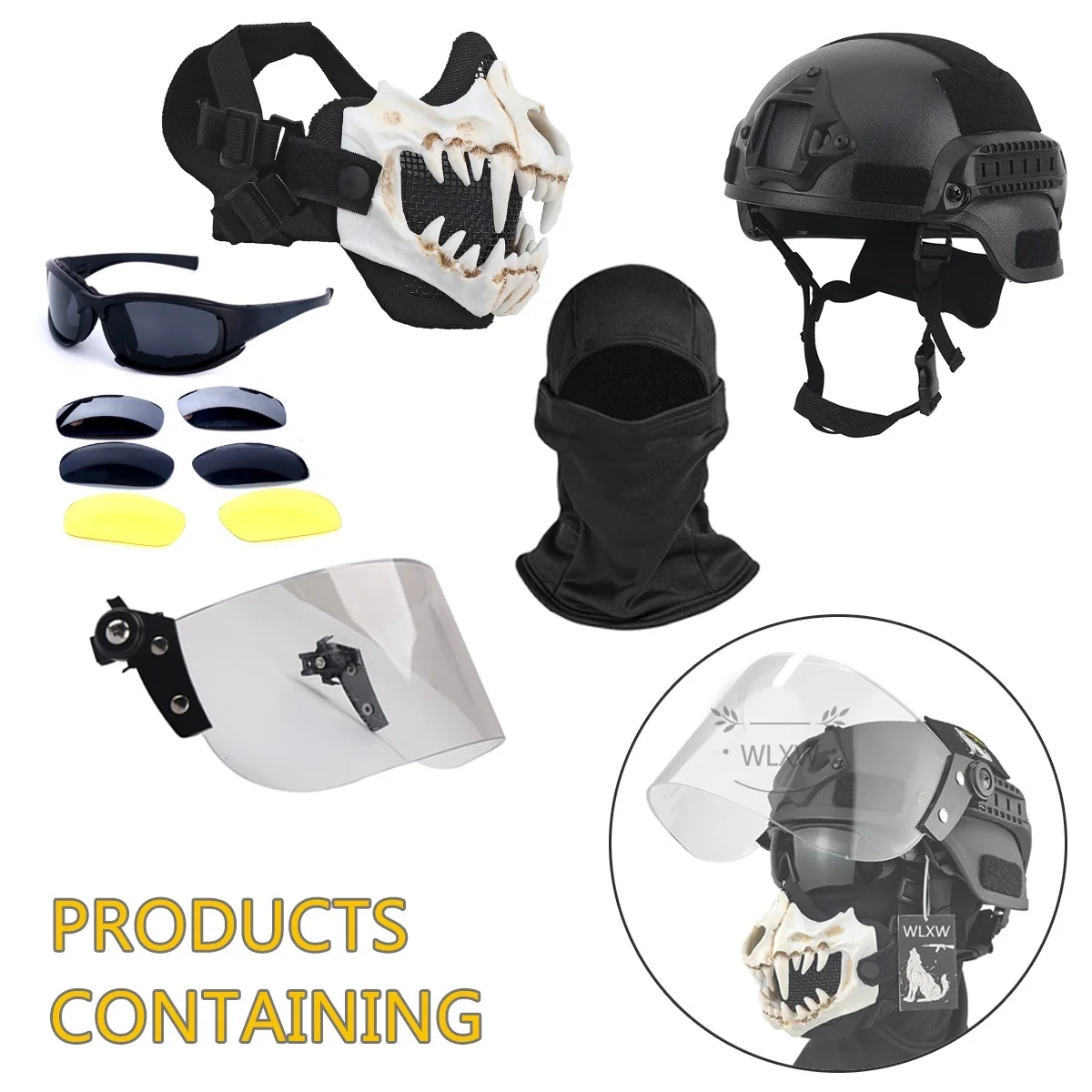 MICH2000 Tactical Helmet with Foldable Double Straps Half Face Mesh Tactical Mask & Vandal-Proof Airsoft Mask & Paintball Goggle