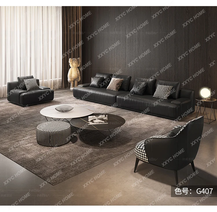 Ldown sofa first layer cowhide three-person small apartment living room complete combination light luxury