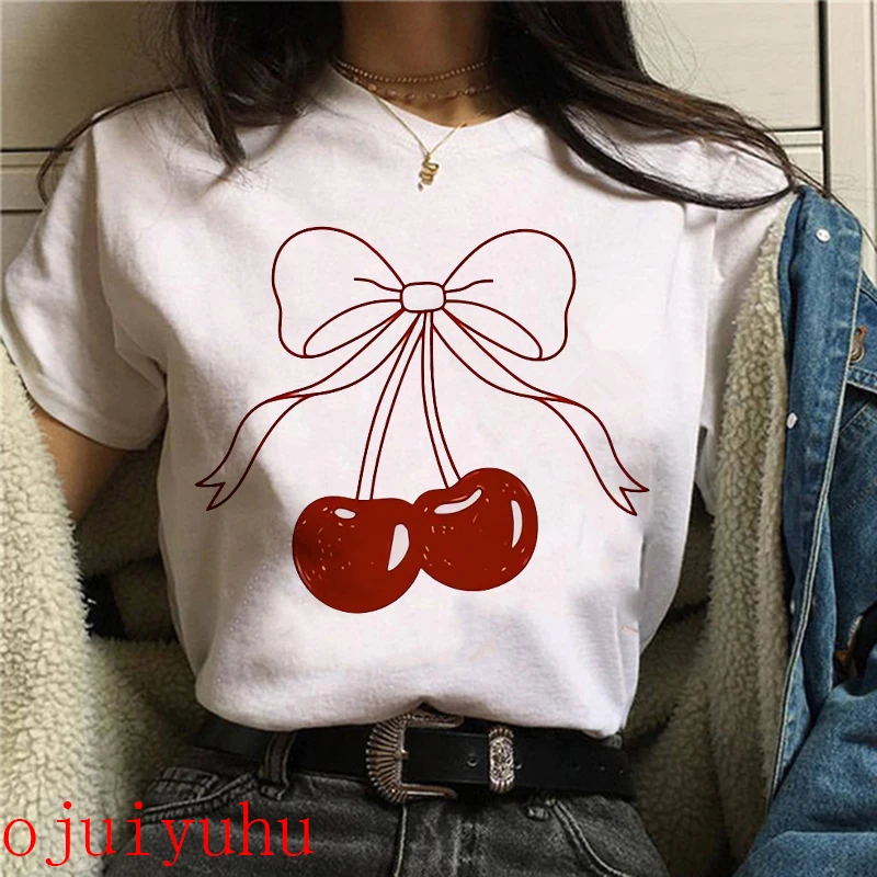 y2k sweet Strawberry Cherry Casual T-Shirts Gothic Tee Shirt Harajuku 90s Tshirt Women Summer Tops Streetwear Clothes