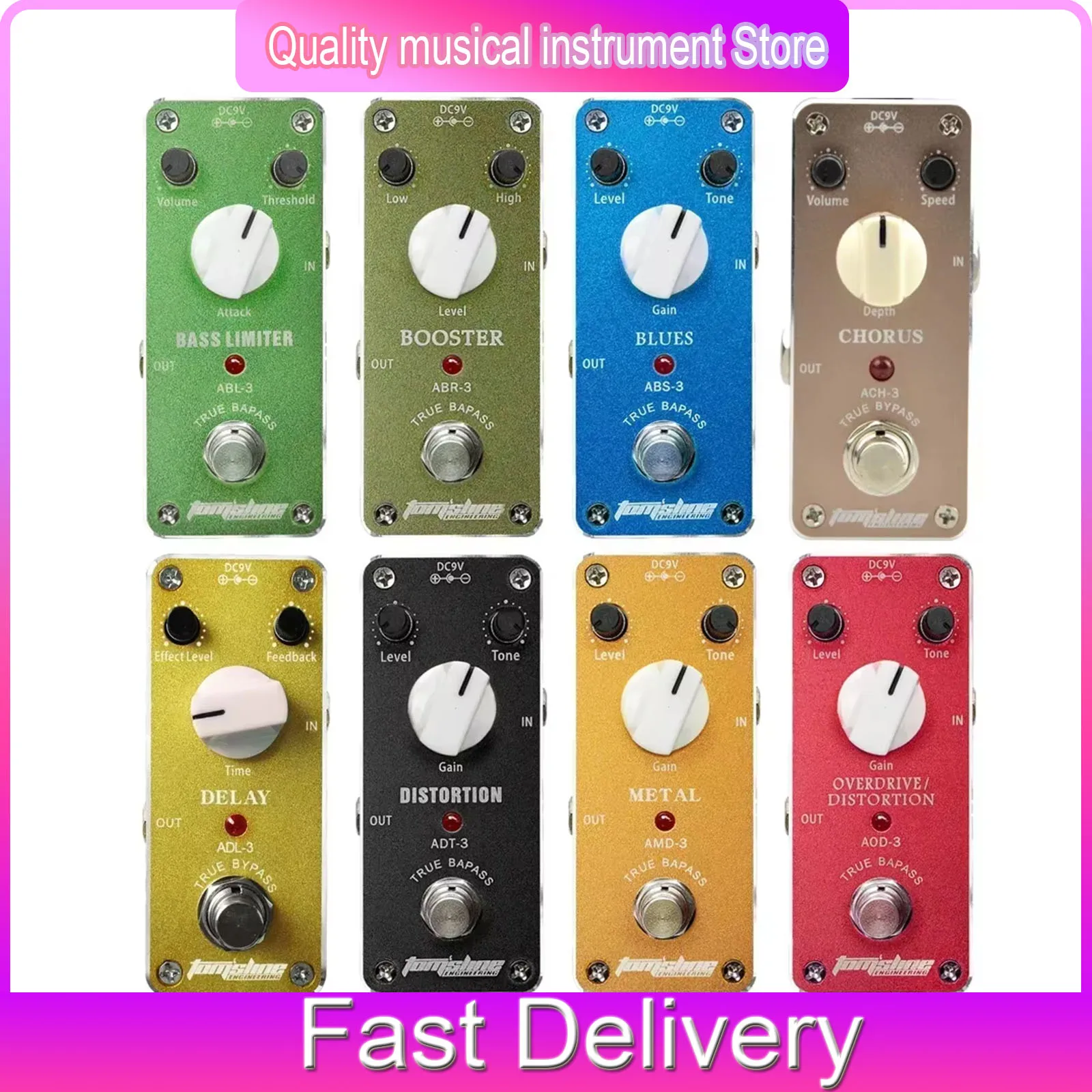 

AROMA Guitar Effects Pedal True Bypass Delay/Distortion/Chorus/Booster/Distortion/Bass/Overdrive/Blues/Metal Limiter Guitar Part