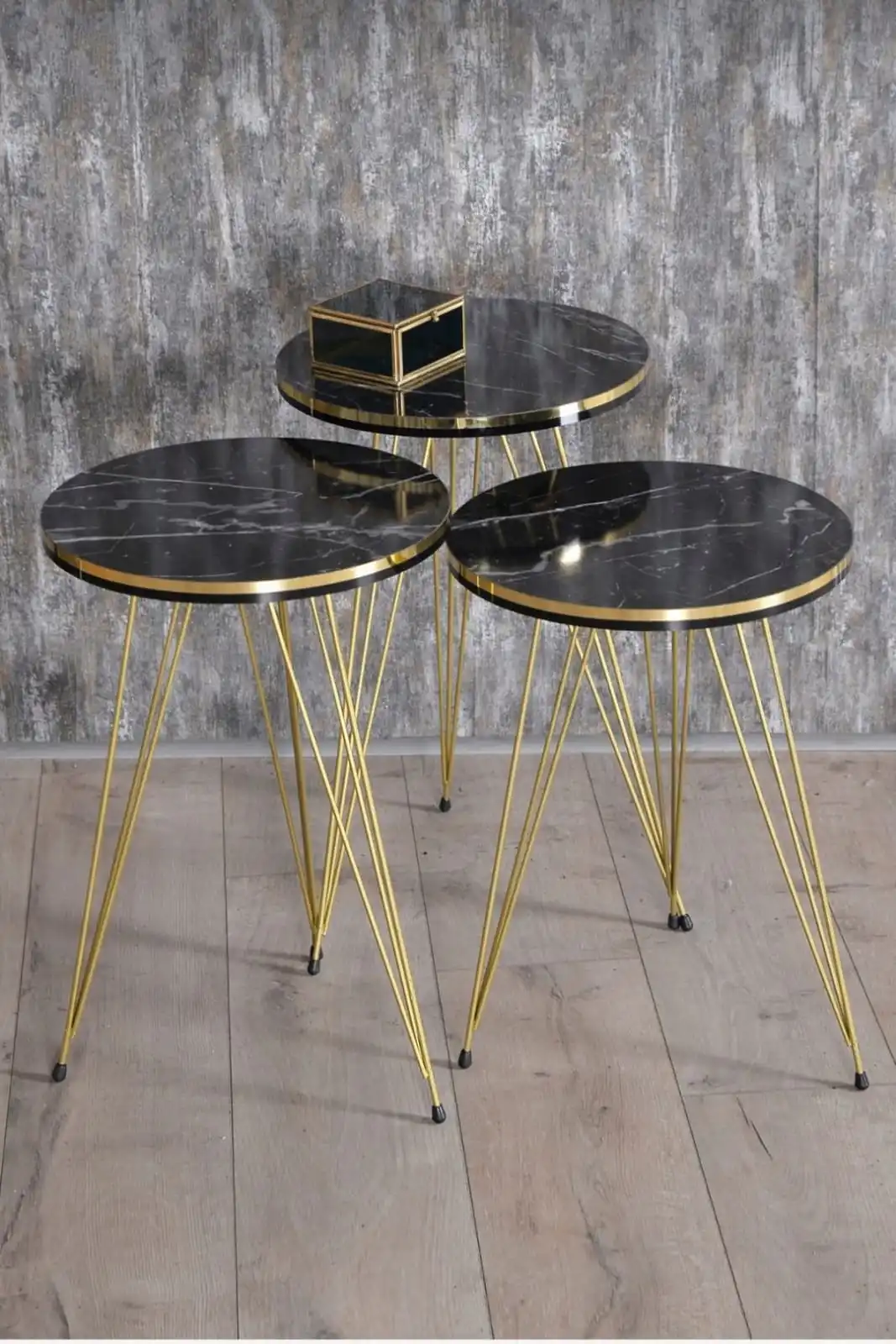 Modern Nelling Table 3 Pieces Patterned Gold Wire Metal Leg De Monte Side Table Tea Coffee Service Table Round Living Room Bedsi