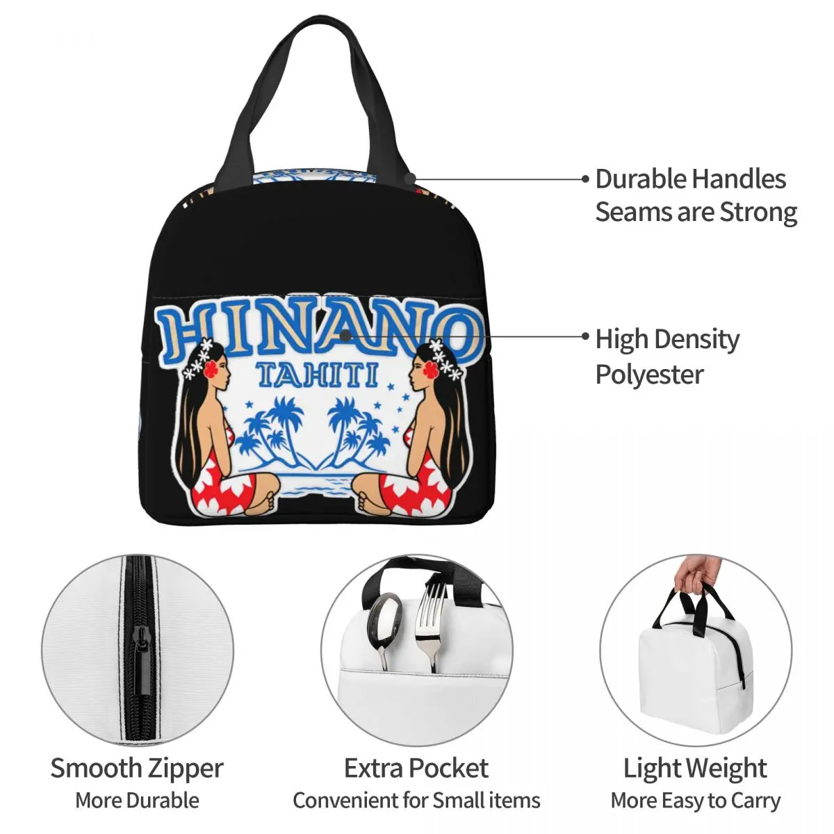 Hinano Tahiti Lunch Bag Unisex Portable Cooler Insulated Lunch Box Food Bento Box