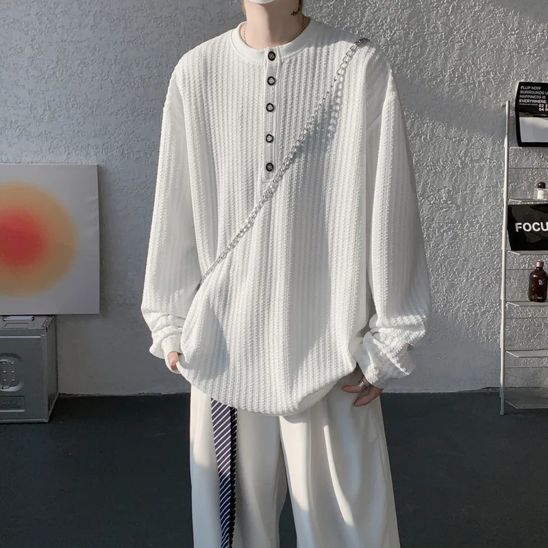 

Spring Summer Long Sleeved T-shirt Men Black Casual T-shirt Men Streetwear Korean Loose White T-shirt Mens Top Plus Size 4XL