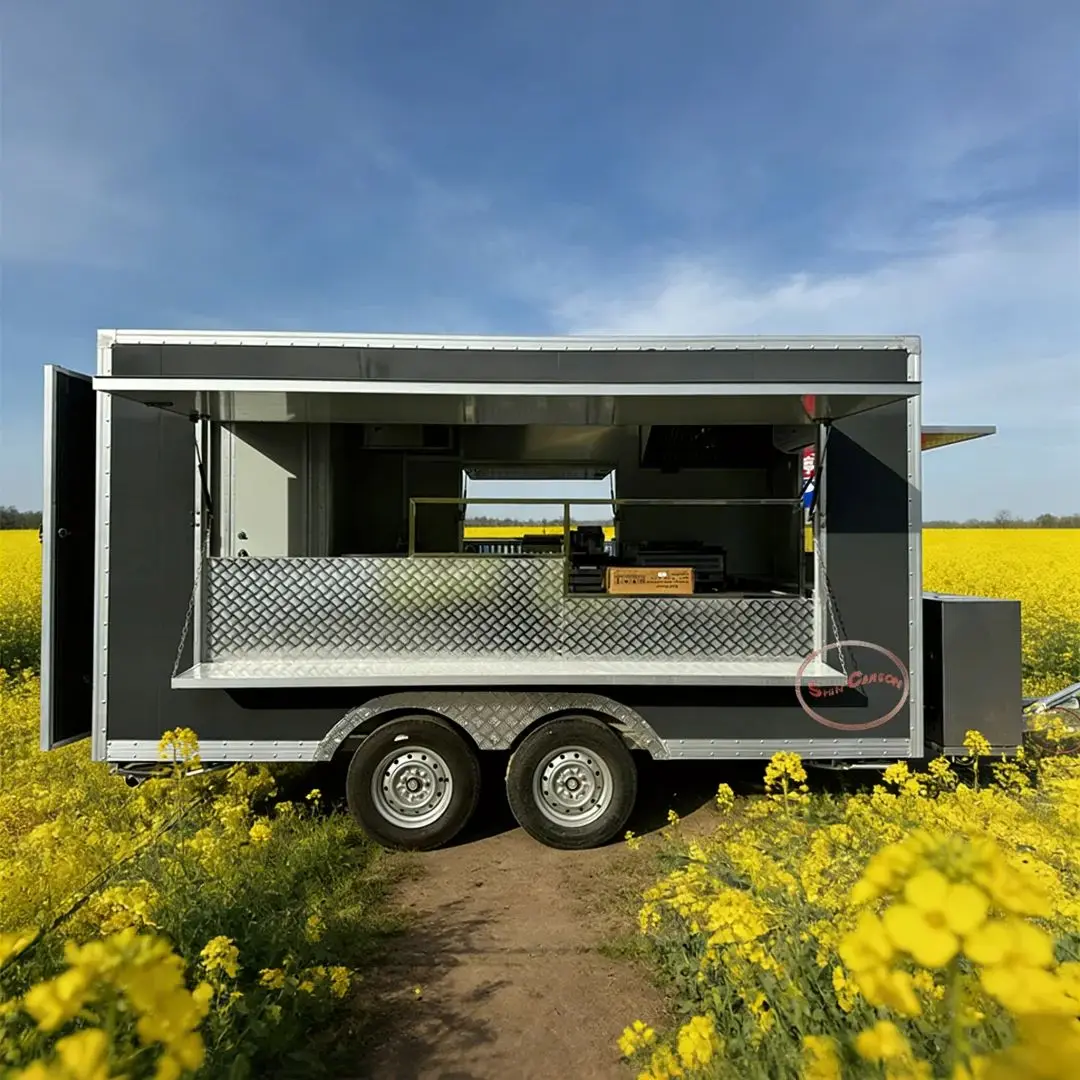 

Мобильный прицеп для еды с двойной осью из стекловолокна, изолированная тележка для общественного питания для продажи закусок на открытом воздухе