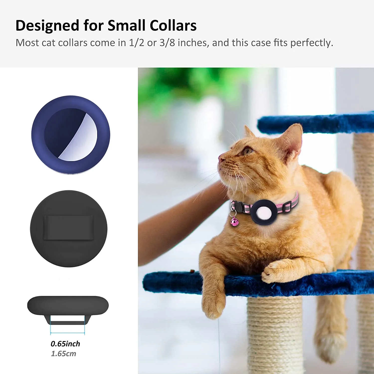 Cat Collar Holder, for Air Tag Cat Collar Holder Compatible for GPS Tracker,2Pack Case Cover Black and Blue