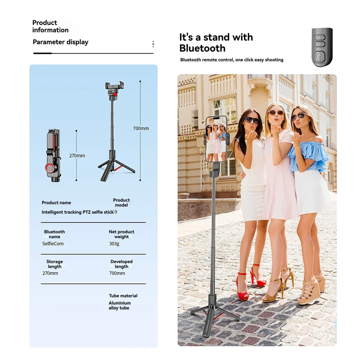 

MOU-teAuto Ai Face Tracking Selfie Stick Tripod 360 Auto Rotation Follow Gimbal Stabilizer with Remote for Live