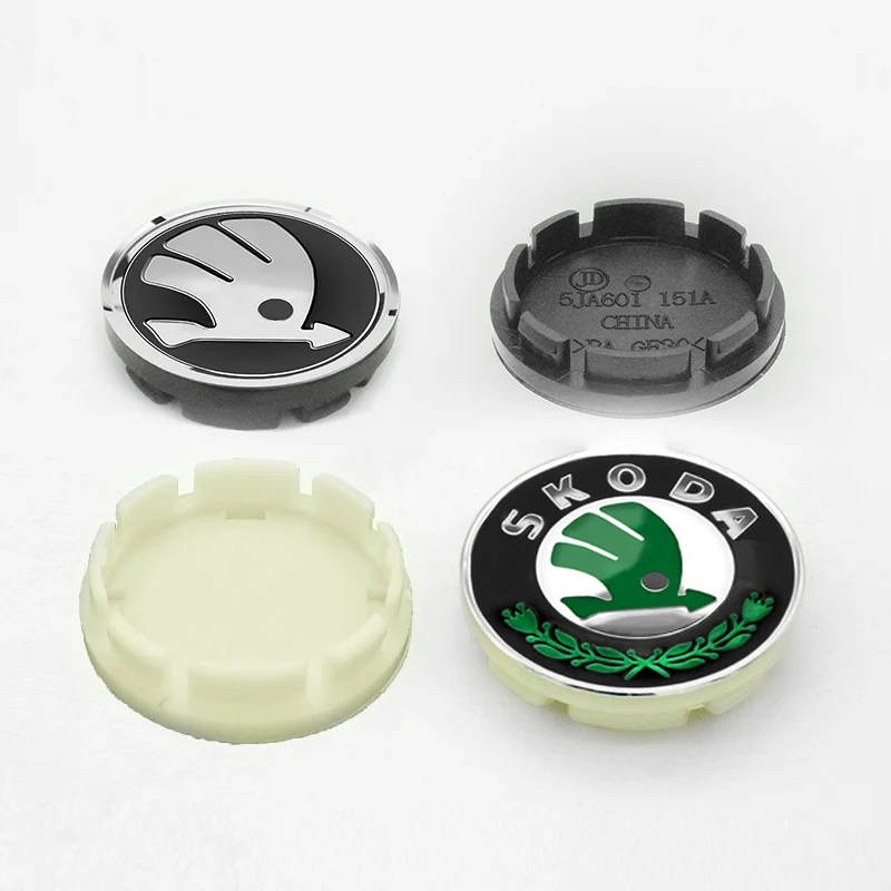 

4pcs 3D 56mm Black/green For Skoda Fabia 3 Karoq Superb Octavia Car Emblem Wheel Hub Center Cap Badge Covers Styling accessories