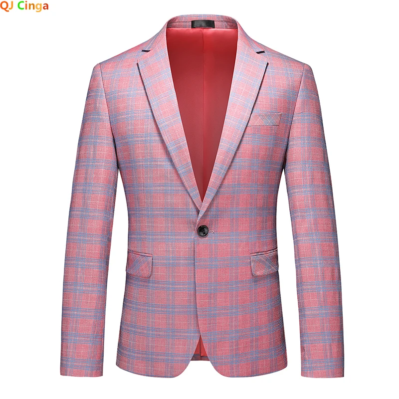 Gray Purple Men\'s Striped Suit Jacket, Fashion Slim Men Plaid Dress Coat, Asian Size Red Blazers, M-6XL, Terno Masculino