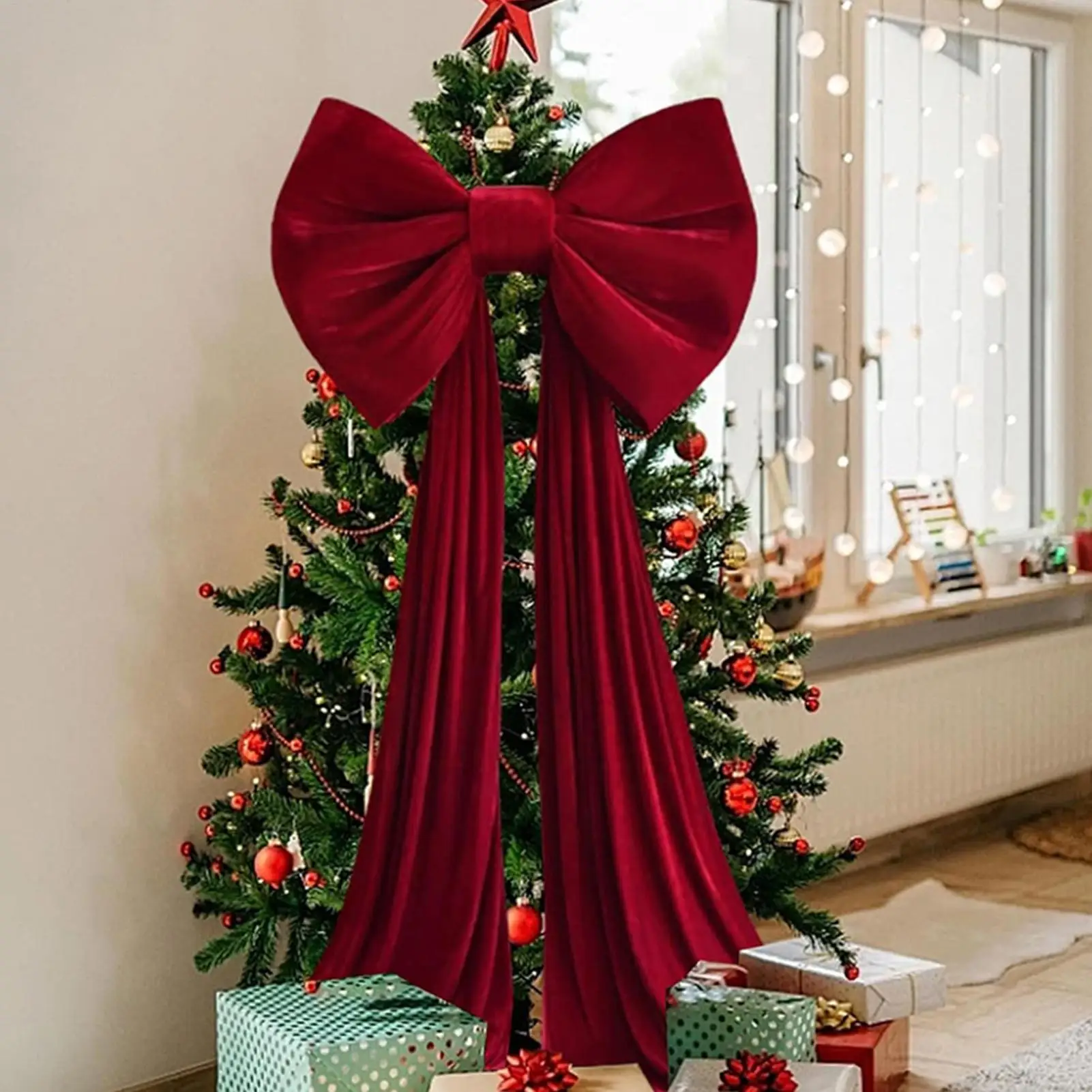 Large Christmas Bows Outdoor Decorations Christmas Tree Topper Big Bow Velvet Festival Ornaments For Home Front Door Party view 2
