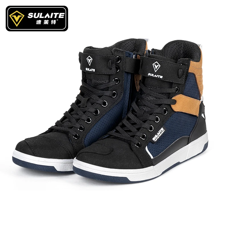 Heren Motorlaarzen Ademend Anti-val Rider Road Racing Casual Schoenen Laarzen Versnellingspook Rubberen Zool Reflecterende Motorschoenen