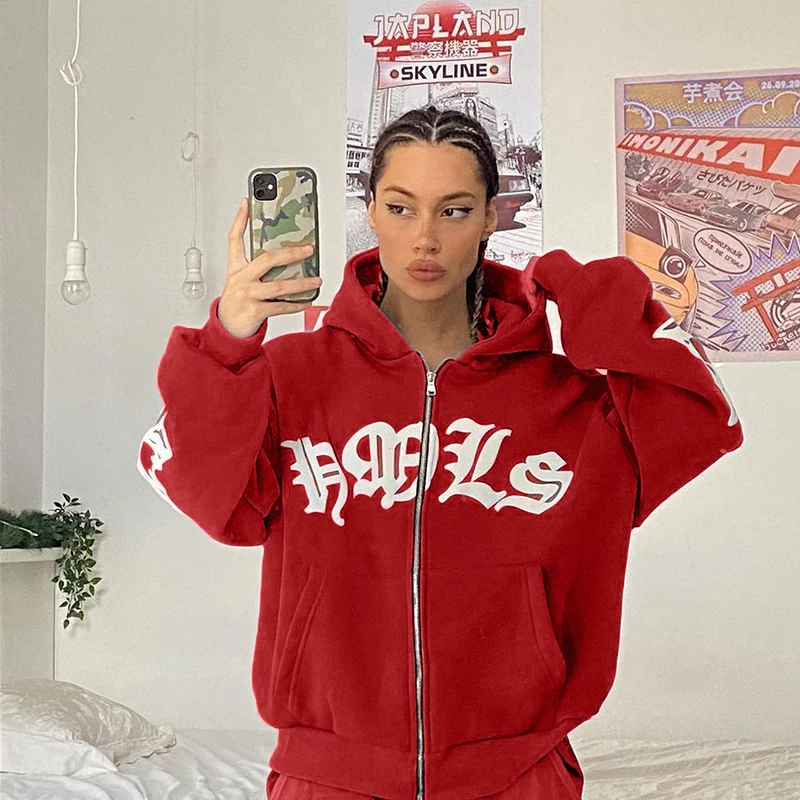 Neuer Damen Street-Style Hoodie mit Schaumstoff-Reißverschluss Europäische & Amerikanische Mode Lässiger Komfortabler Schnitt Kapuzenpullover – Detail 3