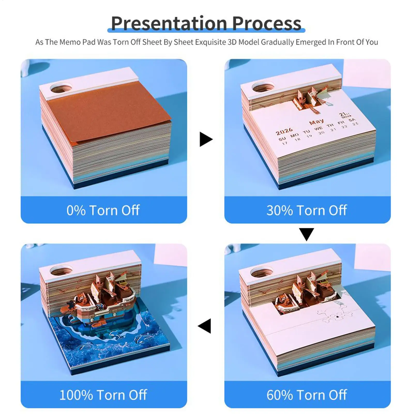 

2026 3D calendar pirate ship 3D calendar 3D paper sculpture art notepad calendar Tear Away 3D Paper Calendar Creative Ornament