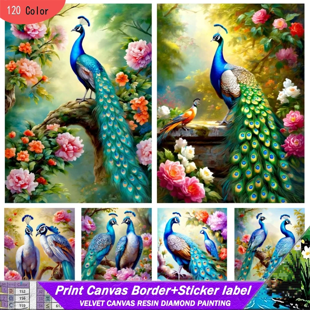 

5D 120-цветная алмазная живопись из смолы с наклейками, фантазийный цвет, изображение павлина, мозаика, эстетическая птица, сделай сам, вышивка, домашний декор
