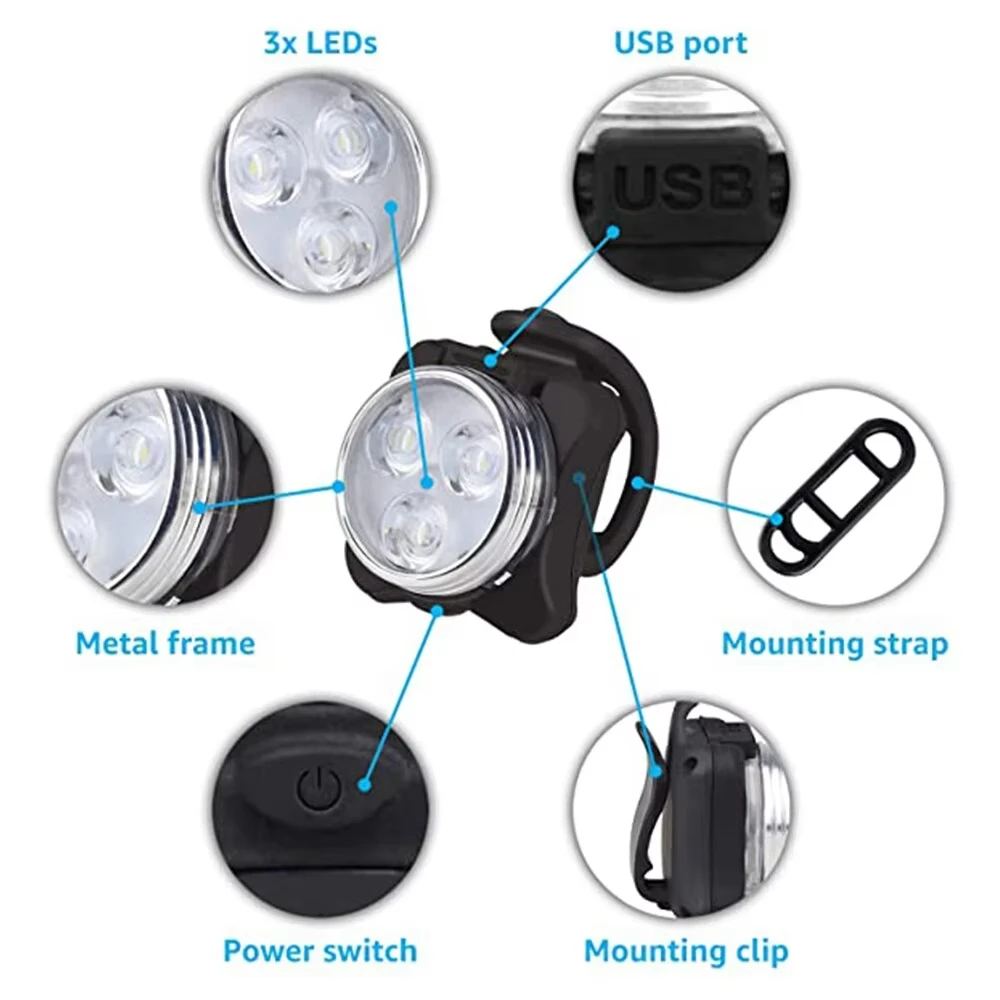 LED Bicycle Front Rear Light USB Rechargeable Portable Clip Taillight for MTB Road Bike Night Safety Riding Cycling Accessories