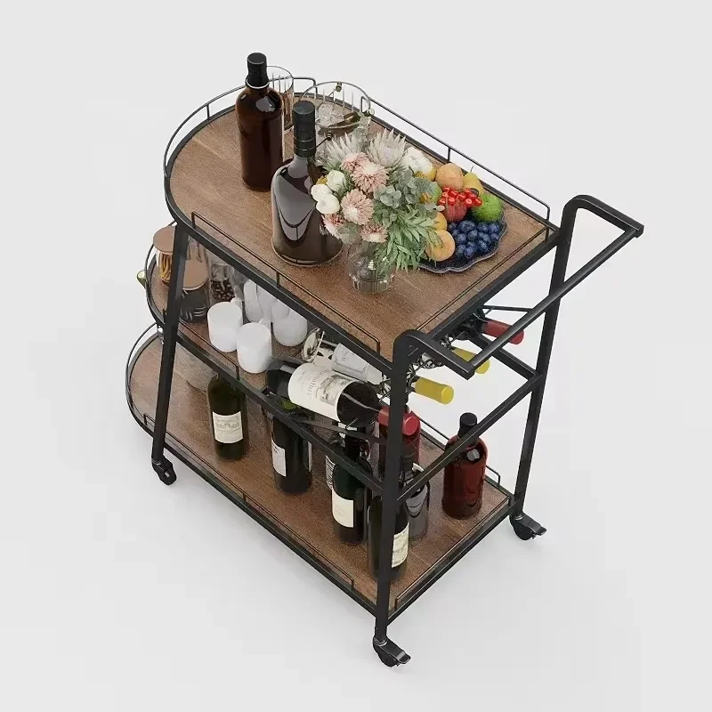 Durable Kitchen Bar Trolley with Handle and Removable Tray Rolling Cart for Household Use Perfect for Kitchen Parties