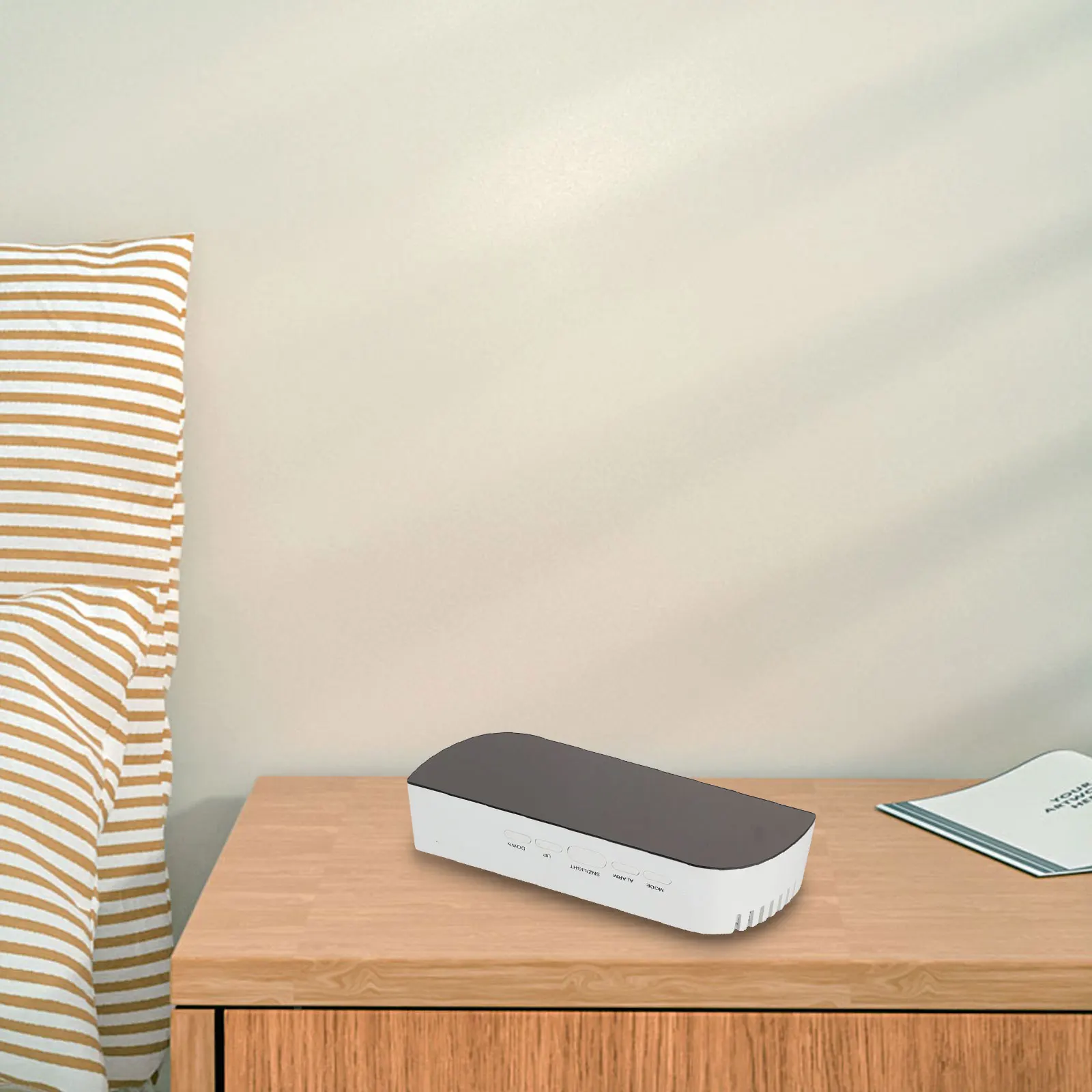 Multifunctional LED alarm clock with teardrop shape temperature display and makeup mirror for bedroom or office desk