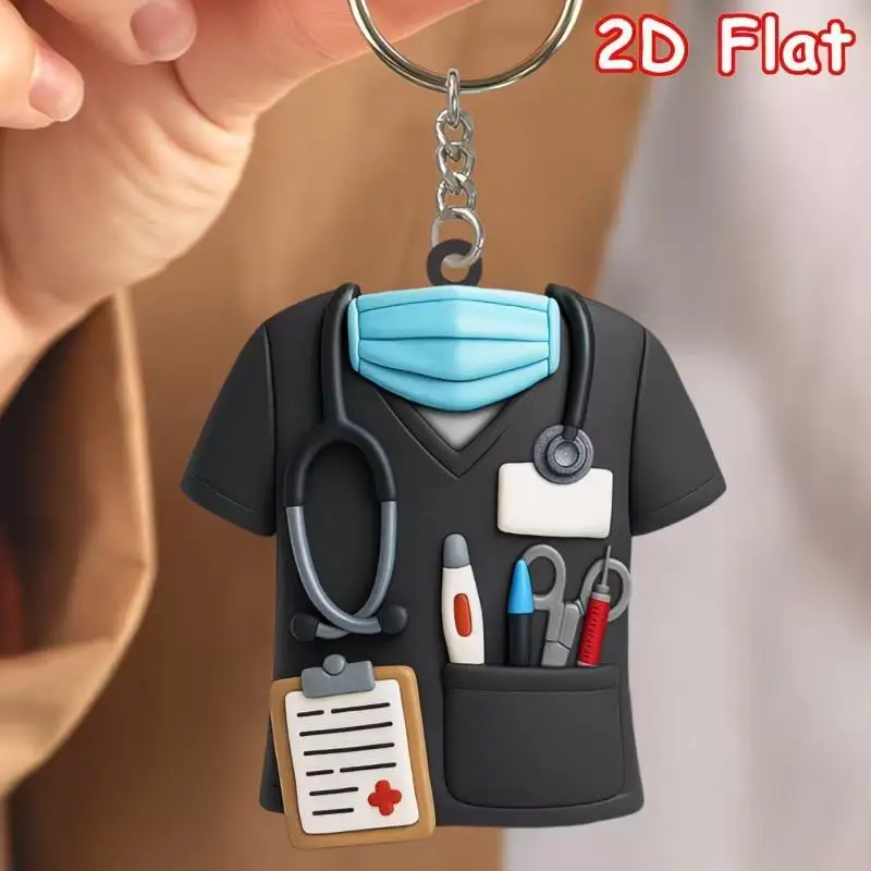 Neues Produkt Kreatives Design Acryl 2D Krankenschwester Kleidung Schlüsselanhänger Taschenanhänger Schlüsselring Dekoration Geschenk zum Krankenschwester-Tag Schmuckgeschenk – Detail 3