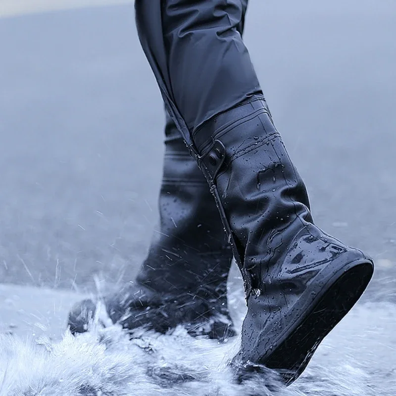 Pantalones de lluvia impermeables para montar al aire libre, cubiertas de zapatos antideslizantes, gruesas, resistentes al desgaste, sobre la rodilla, pantalones de agua