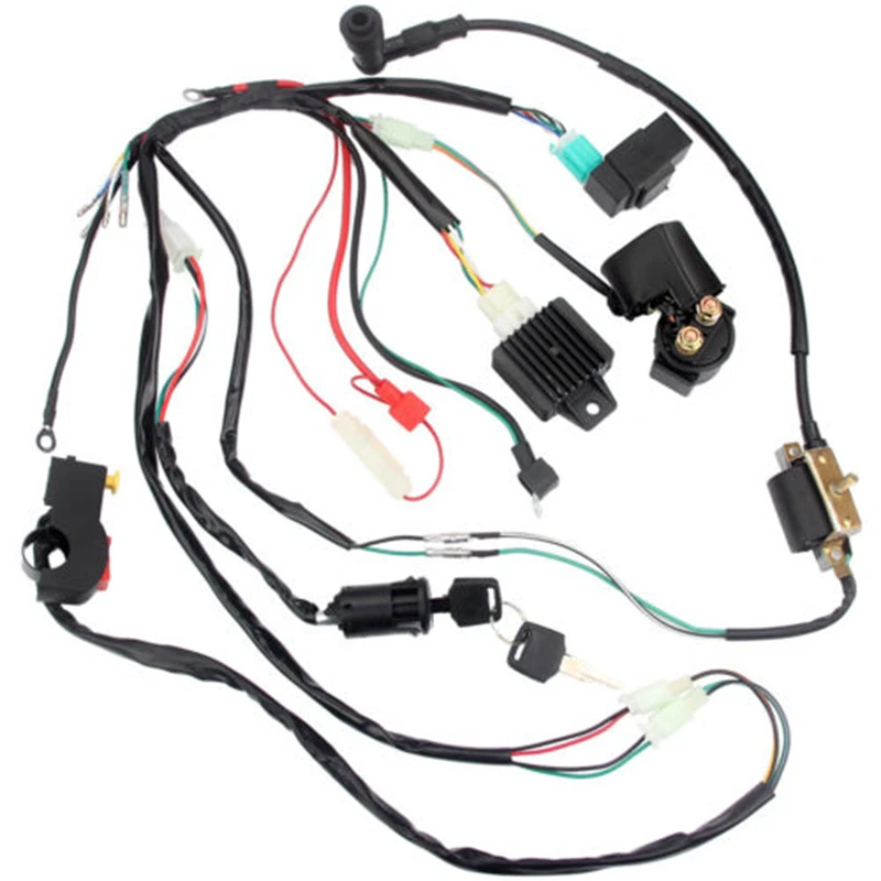 Wiring Harness Wire Loom CDI Ignition Coil Kit for 50cc 70cc 90cc 110cc ATV Electric Quad