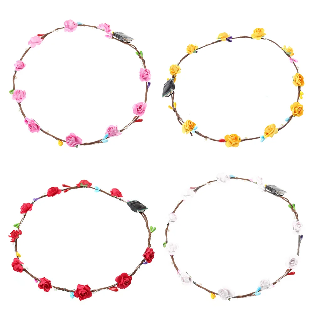 

Luminous Flower Wreath Headband Garland Decor Wedding Party Bridal Bridesmaid Christmas Halloween Birthday Photo Props LED Light