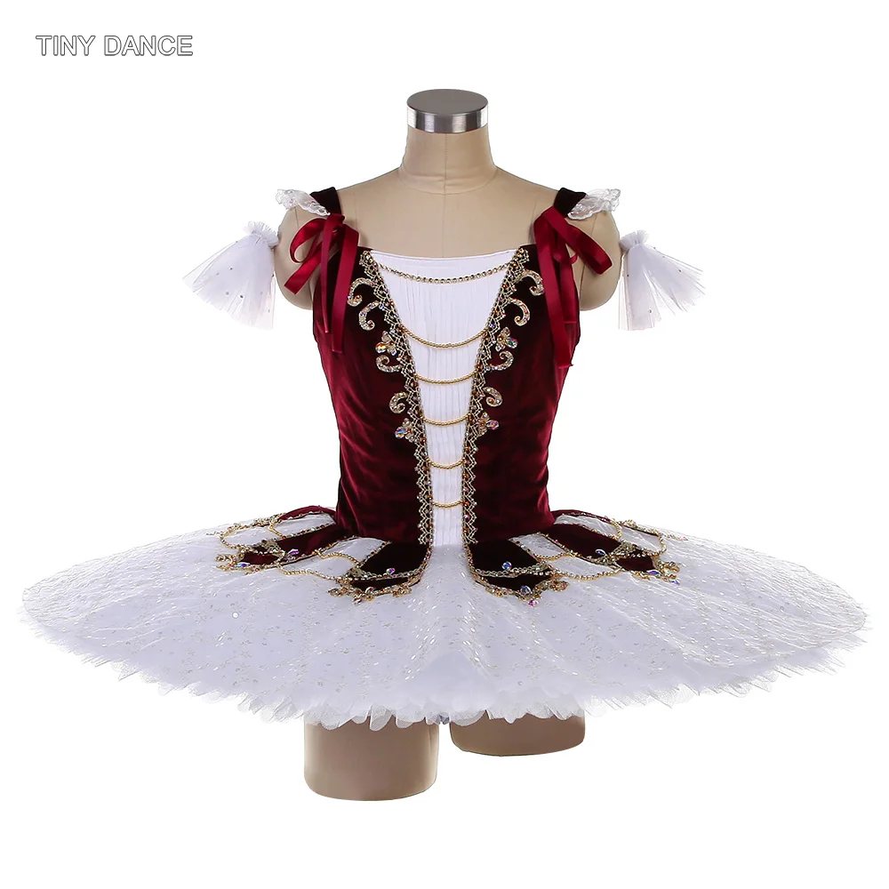 

Burgundy Velvet Bodice Ballet Tutu Costume Women's Professional Solo Dance Dress for Child & Adult Pancake Tutus B26626