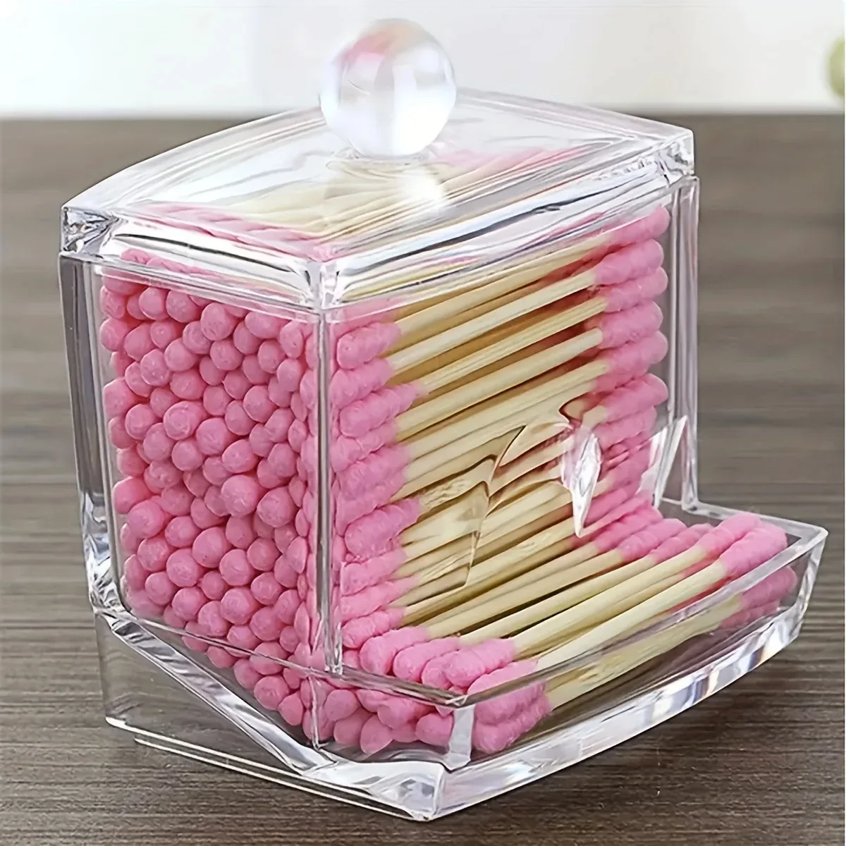 Transparenter Acryl-Wattestäbchen-Behälter mit Weißem Deckel, Wattepad-Spender, Staubdichter Kosmetik-Organizer für Zuhause, Regalaufbewahrungsbehälter