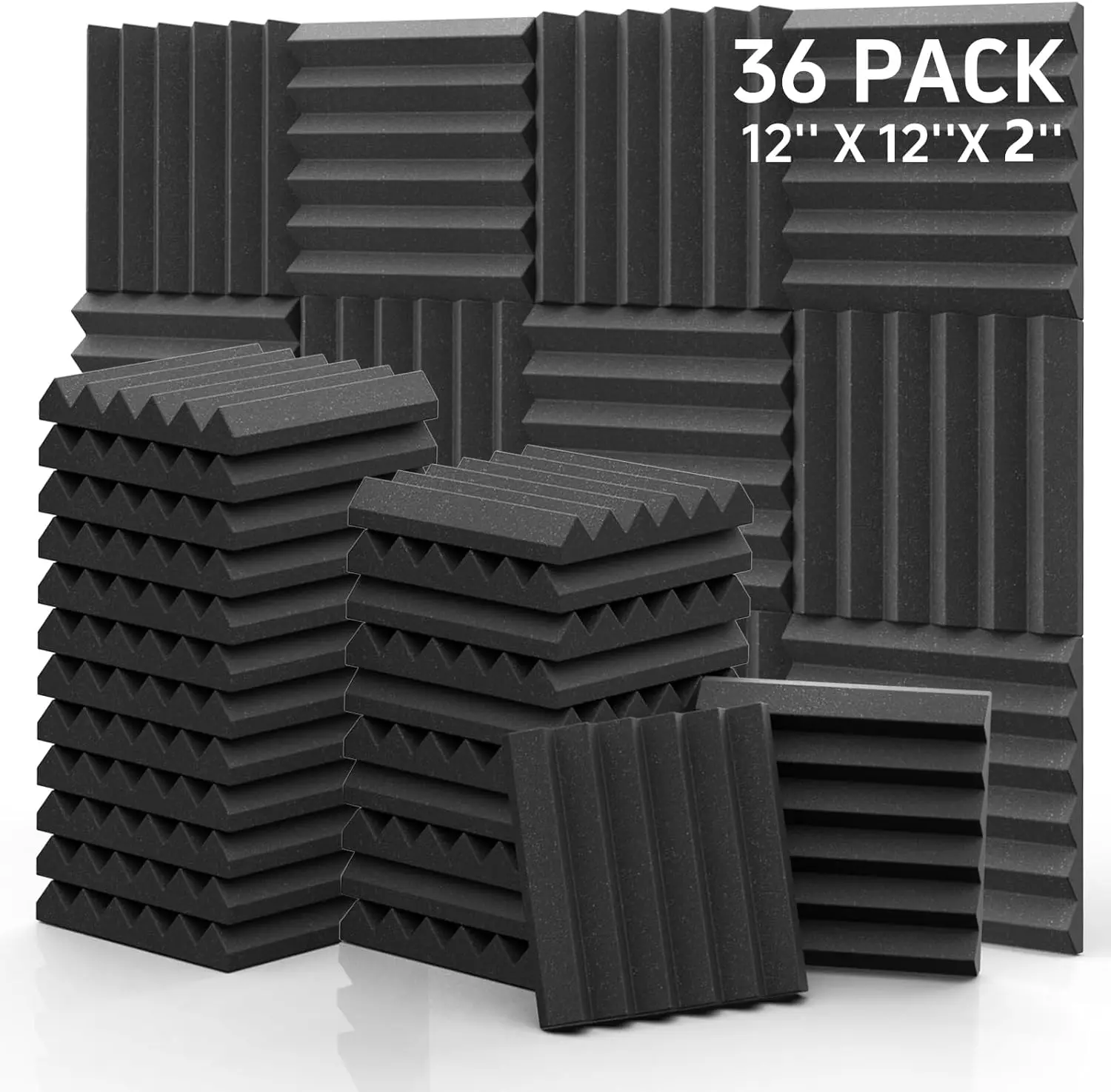 

Акустические панели из пеноматериала 12x12x2 дюйма, 36 штук, клиновидный дизайн для звукоизоляции стен и потолков, высокоплотный черный пеноматериал для студий