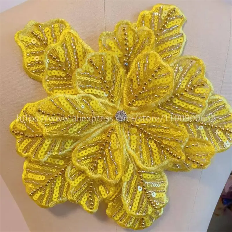 24CMX21CM, 22 Farben. Mehrschichtige bestickte, perlenbesetzte Pailletten-Großblumen, DIY-Kleidung, Mantel-Brustblume, Dekorations-Applikation. – Detail 18